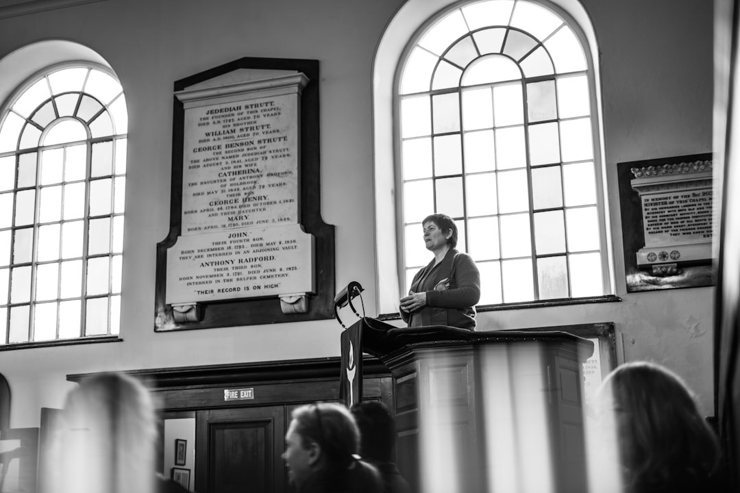 confident speaker at podium